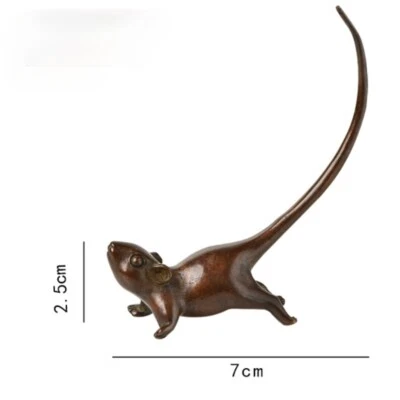 Handmade Bronze Carved Mouse Statue Long-tailed Rat Pet Animal Cute Brown Decor - Image 1 of 4