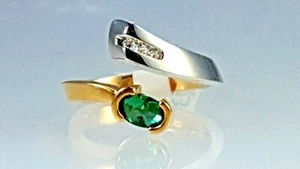Hand-made Tourmaline & diamond ring 14k two tone gold  - Picture 1 of 5