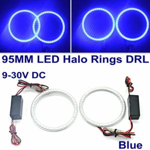 Pair 95MM Halo Rings LED Angel Eye SMD Daytime Running Light Fog Light Ring Blue - Picture 1 of 11