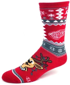Detroit Red Wings Hockey Ugly Christmas Sweater Reindeer Crew Socks - Picture 1 of 3