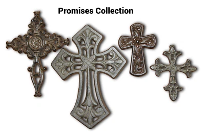 4pc Decorative Cross Collection - Wall  Mounted Rustic Cast Iron Decor - Image 1 of 4