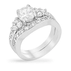 Triple Stone Engagement Ring Set Size 8 - Picture 1 of 5
