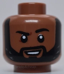 Lego Medium Brown Head Dual Sided Black Eyebrows and Beard Neutral Grin - Picture 1 of 2