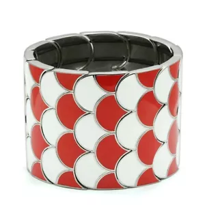 7.5 Inch High Polish Stainless Steel Stretch Bracelet in Red and White - Picture 1 of 1
