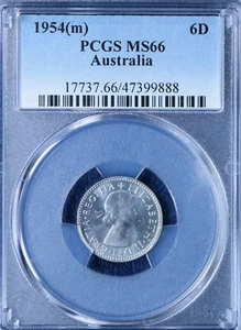 1954 SIXPENCE MS66 PCGS SUPERB GEM SCARCE THIS GRADE FOR 1950s DATE - Bild 1 von 2