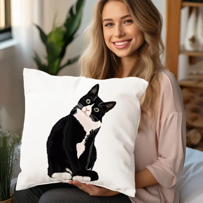 Funda de almohada de poliéster con estampado de gato negro de 1 pieza para sofá de sala de estar Foto 1 de 4