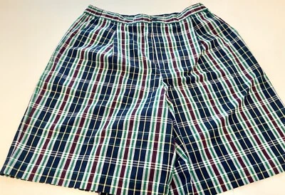 ALFRED DUNNER Women’s Blue Green Plaid Pleated Shorts Poly Rayon Sz 10 Waist 31” - Image 1 of 4