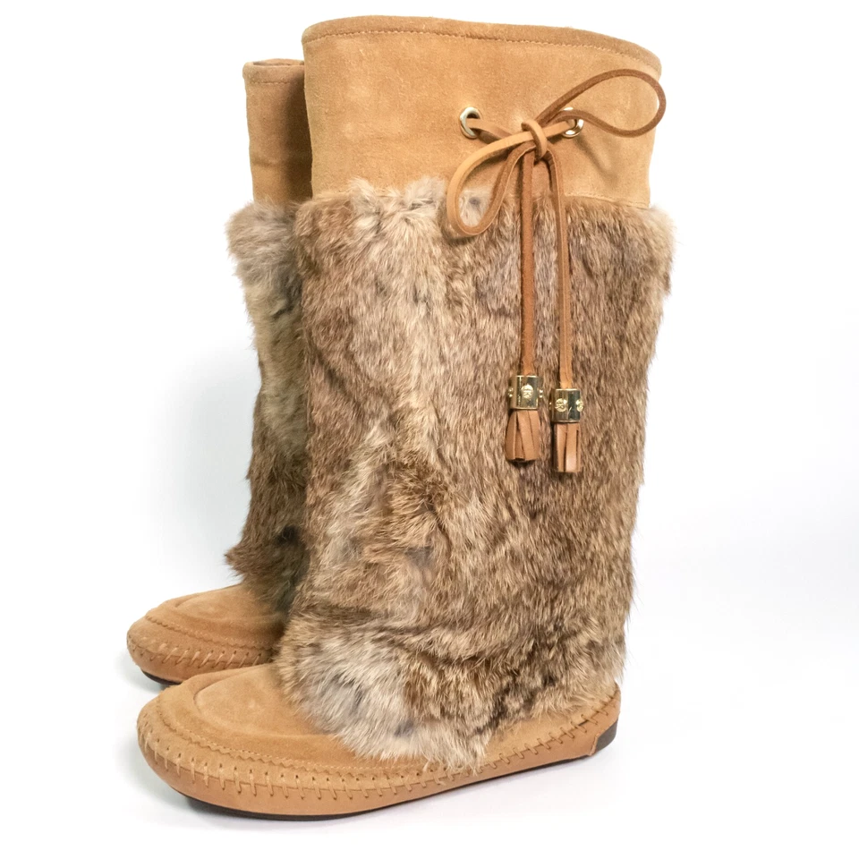 Tory Burch Brown Suede Fur Wrapped Tie Side Boots Women's Size 6 - Image 1 of 4