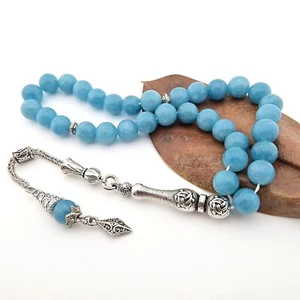 Jade Edelstein 33 Perlen Islamische Gebetsperlen Misbaha Tesbih Muslim Sorge 127004 - Bild 1 von 8