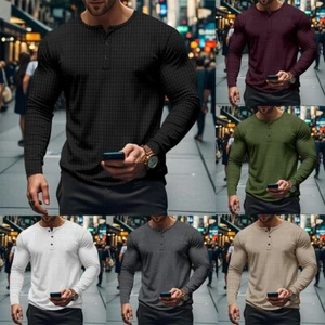Mens Sports Blouse Tops with Long Sleeves and V Neck for Fitness and Running - Picture 1 of 44