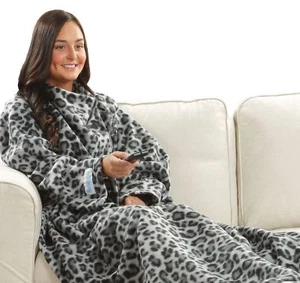 Manta de lana gris leopardo con mangas acurrucada cálido regalo de Navidad - Imagen 1 de 9
