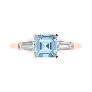 14K Rose Gold Three-Stone Engagement Ring, 1.62 ctw Natural Sky Blue Topaz - Picture 1 of 11