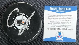 CAM YORK SIGNED PHILADELPHIA FLYERS PUCK BECKETT COA Q90880 - Picture 1 of 2