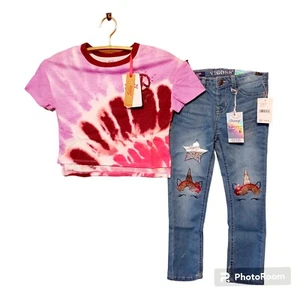 Justice Vigoss Colette Skinny Jeans Set 6 Girls Unicorn Face Graphics Knees - Picture 1 of 9