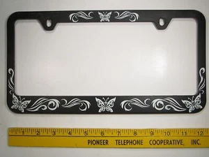 PLASTIC License Plate Car Tag Frame BLACK with BUTTERFLIES 14R1 - Picture 1 of 1