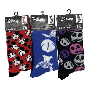 Disney 3 New Novelty Fun Socks Size 6-12 Nostalgic Movies NBC Mickey Stitch - Picture 1 of 2