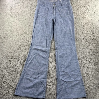 Pantalones de mezclilla MiH para mujer 25 azul cambray Miramar parche bolsillo pierna ancha acampanado Y2K 28x31 Foto 1 de 4