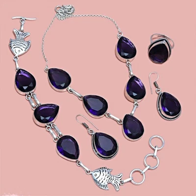 Conjunto Collar Pulsera Amatista Joyería Cristal Cuarzo Colgante Piedra Natural Foto 1 de 4