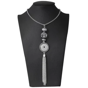 Long 32 in. Snap Jewelry Silver Tassel Necklace Fits 18MM 20MM Ginger Charms - Imagen 1 de 10