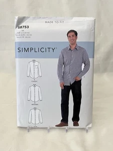 Simplicity S8753 Mens Dress Shirt Modern Classic & Slim Fit Sewing Pattern 34-42 - Picture 1 of 3