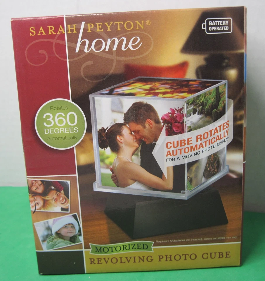 Cubo de fotos giratorio motorizado Sarah Peyton Home contiene fotos de 4" x 4" NUEVO Foto 1 de 4