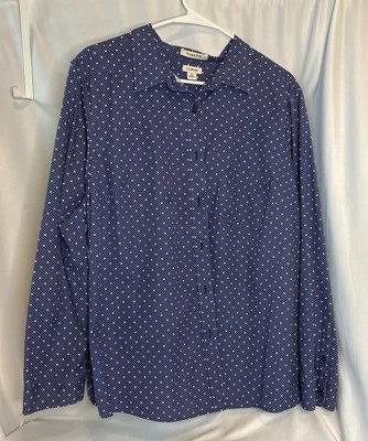 Camisa LL Bean Mujer’s Sin Arrugas Talla 2X Azul con Lunares Blancos Manga Larga Algodón Foto 1 de 4
