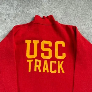 True Vintage 50s 60s Champion USC Track Jacket College Full Zip Mens Large Red - Picture 1 of 5