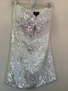 anthropologie Bardot Xl White Sequin Plunge Bare Shoulder Jinxa Mini Dress New - Picture 1 of 10