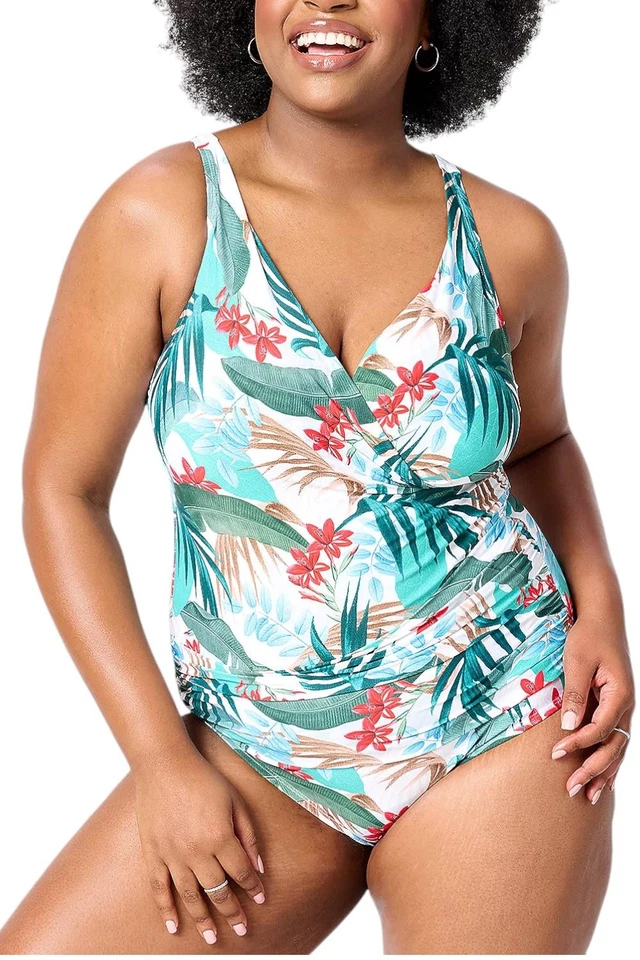 Traje de baño Jantzen para mujer drapeado con sobrepelliz mailot de una pieza TropicPalm Foto 1 de 1