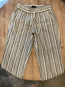 Zac & Rachel Hose gestreift Leinenmischung weites Bein Taschen Gummibund Pull On - Bild 1 von 11