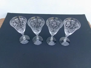 VINTAGE FOSTORIA *SHIRLEY* ( LOT OF 4 ) ETCHED CRYSTAL WATER GOBLETS 7 1/2" - Picture 1 of 5