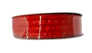 RED METALLIC SHEER STRIPE HOLIDAY SPARKLE ribbon 1.5" Wire Christmas JUMBO 90 Ft - Picture 1 of 2