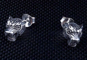 PENDIENTES DE TACHUELAS DE PLATA ESTERLINA 925 PARA HOMBRE TIGER ROCKERO GÓTICO NUEVOS - Imagen 1 de 5