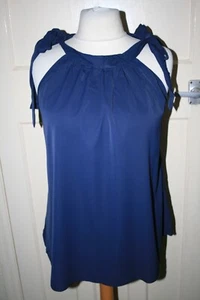 NUEVO SIN ETIQUETAS TALLA 20 TOP AZUL MARINO SIN MANGAS CON TIRANTES CORBATAS - Imagen 1 de 3