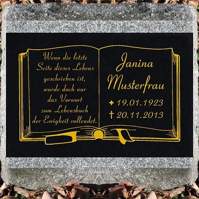 LASERART24 GRANIT Grabsteine Grabplatte Bücher offenes Buch-g01 ►farbige Textgravur◄ 30x20