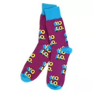 NWT PARQUET Purple Mens YOLO Novelty Socks - Picture 1 of 5