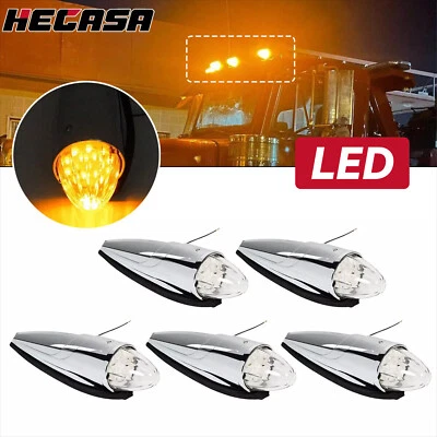5x Clear/Amber 17 LED Torpedo Cab Marker Roof Light For Peterbilt Kenworth Mack - Image 1 of 4