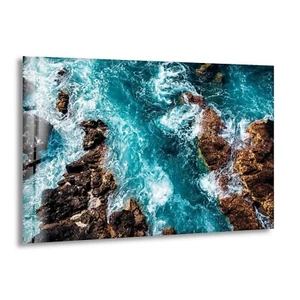 Arte de pared de vidrio con vista aérea de las olas del mar - Imagen 1 de 8