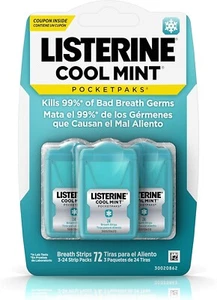 Listerine Oral Care Pocketpaks Strips, Cool Mint | 72 Fresh Breath Strips - Picture 1 of 12