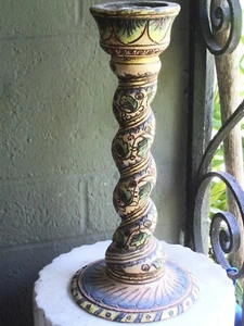 Hand Painted & Signed TWISTED Shaft ITALIAN Pottery Candle Stick - Holder - Picture 1 of 6