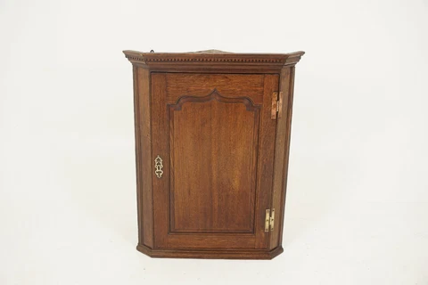 Antique Georgian Cabinet, Oak Hanging Corner Cabinet, Scotland 1820, H266 Cover