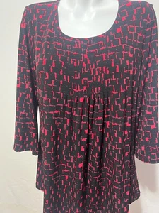Top camicia donna Susan Graver media nero rosso maglia liquida manica 3/4 - Foto 1 di 5