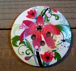 Multicolor Floral Sewing Button Crafting Round Wood 4 Hole 2"  - Picture 1 of 2