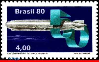 1694 BRASIL 1980 GRAF ZEPPELIN, 50 ANOS, AVIAÇÃO, MI# 1768-69 C-1145, SEM MARCA DE CHARNEIRA - Imagem 1 de 2