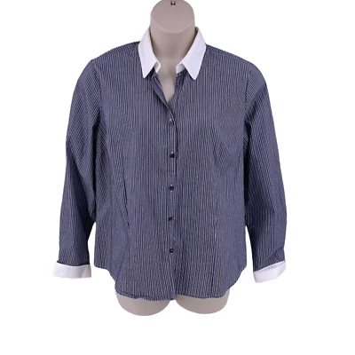 Blusa para mujer George talla XXL negra a rayas cuello en contraste puños abotonados LS Foto 1 de 4