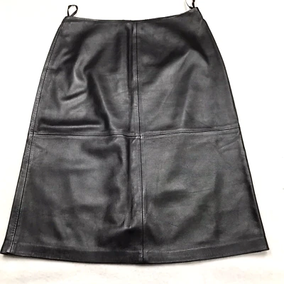 Vintage GAP Leather Skirt Women 10 (30x25) Black Knee Pencil Goth Rock Lined '99 - Image 1 of 4