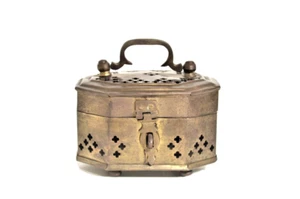Vintage Messing Potpourri Box Klappdeckel Griff Riegel Insektenkäfig 8-seitig - Bild 1 von 7