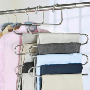 Clothes Pants Trouser Hanger,Multi Layer Storage Rack Closet Space Saver S Shape - Picture 1 of 9