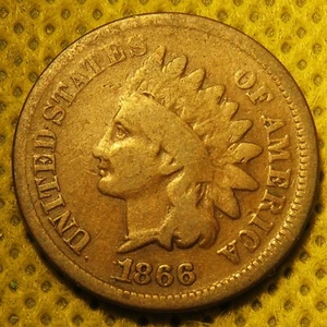 Centavo cabeza india 1866 con fecha repuntada. Rara variedad S-3 RPD! - Imagen 1 de 7