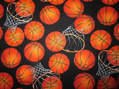 Basketball Sports Basket Ball Hoop Cotton Fabric FQ - Image 1 of 4